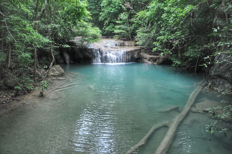 Beautiful turquoise pools erawan waterfalls kanchanaburi