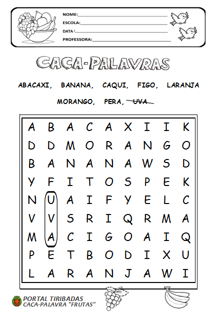 Caça-Palavras Pedagógico, tema Frutas