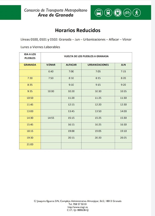 Horario bus viznar 2020 fase 2