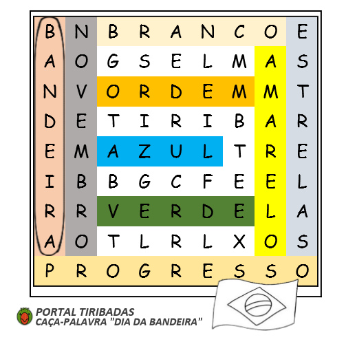 Resposta Caça-Palavras Infantil, Dia da Bandeira