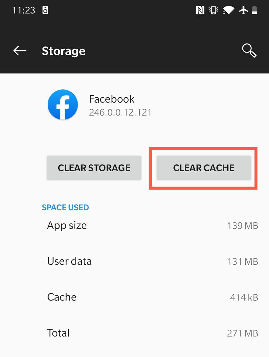 Clear cache for the app