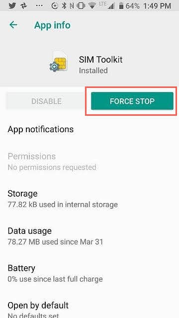 Force stop SIM Toolkit app