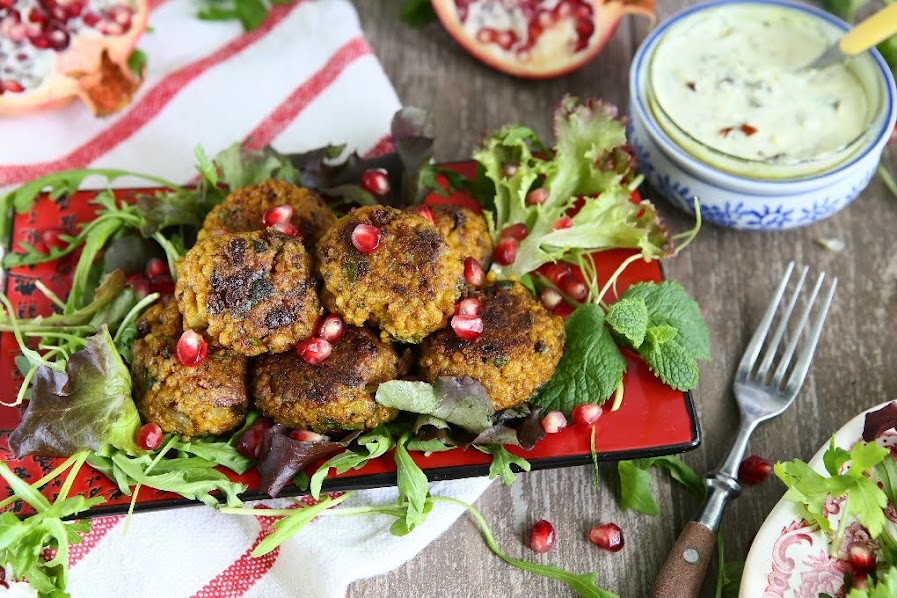 Pearl Barley Balls with Spiced Yoghurt Dip