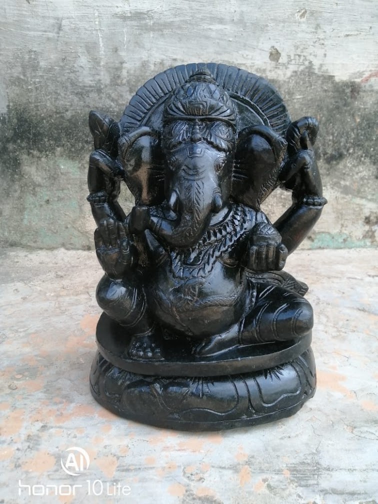 Handcarved Granite Stone Idol Of Lord Ganesh