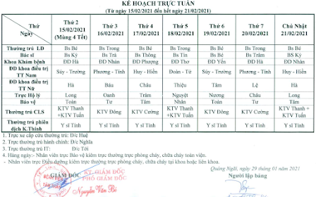Lịch tuần (tết) từ ngày 15/02 --> 21/02