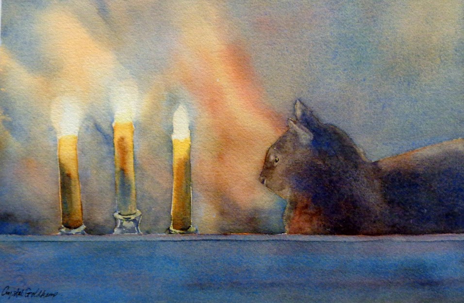 People's Choice Award: "Cat and Candles" Watercolor by Crystal Goldkamp