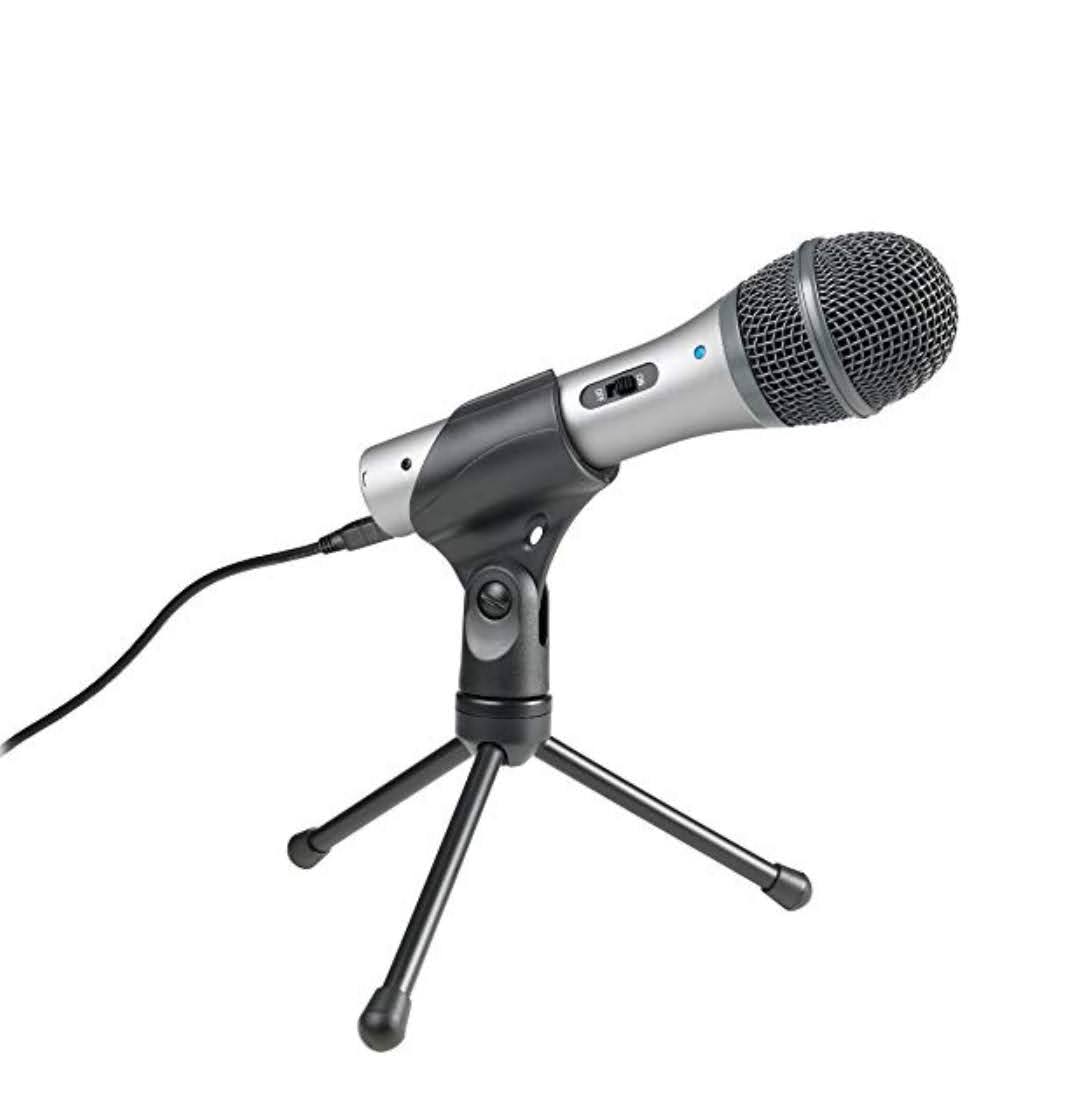 A less expensive (but still high-quality) microphone is the ATR-2100, which you can purchase from a multitude of retailers for approximately $79. We started off with the ATR mics and then upgraded to the Rode Podcasters.