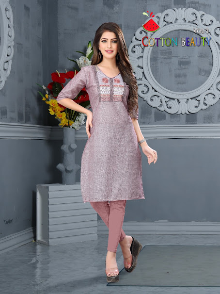 Cotton Beauty Vol 1 Watermelon Branded Straight Cut Kurtis Manufacturer Wholesaler