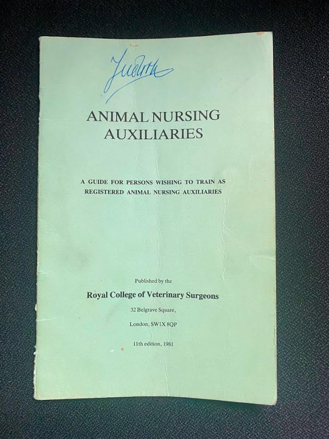 A front cover of an old guide for animal nursing auxiliaries published by the RCVS