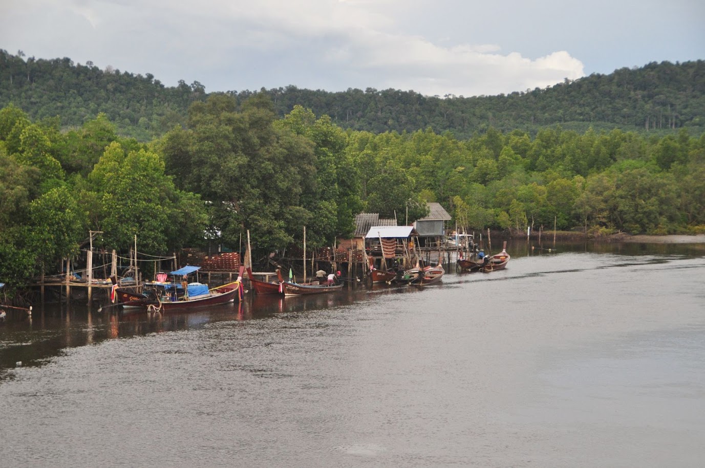 Trang Province
Thailand
Wooden stilts
Fishermen boats
River