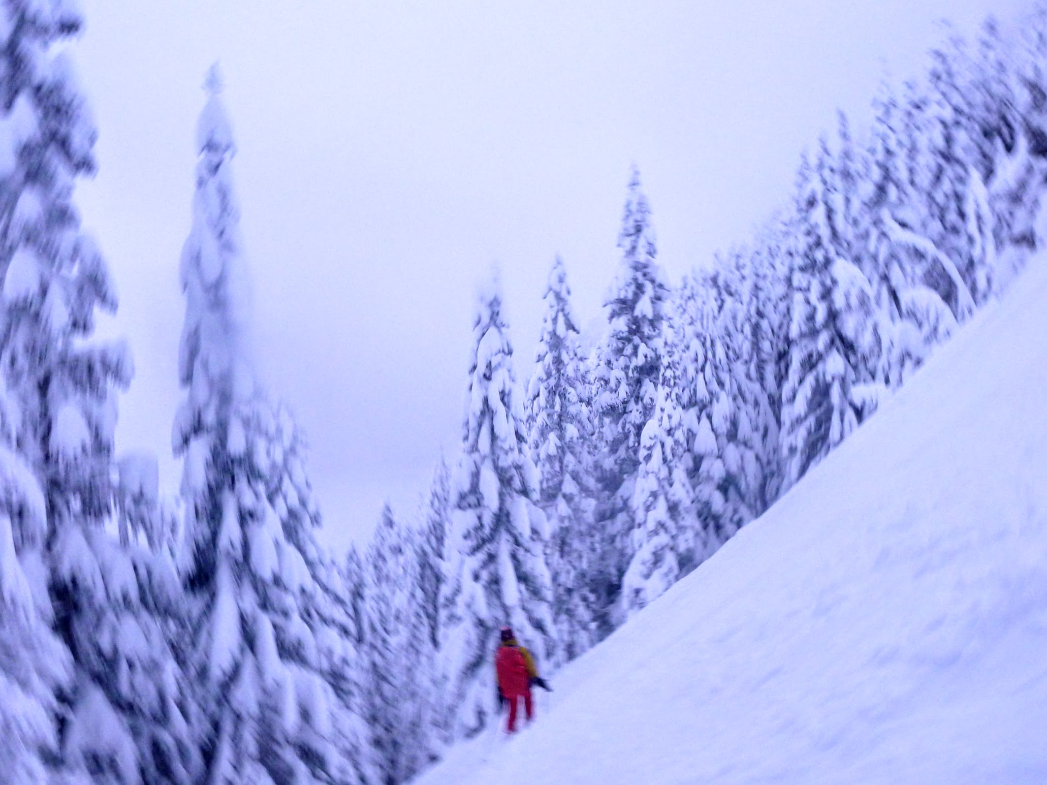 Safe travel on a slope that had been entirely swept by the slide, about 250 m from the start