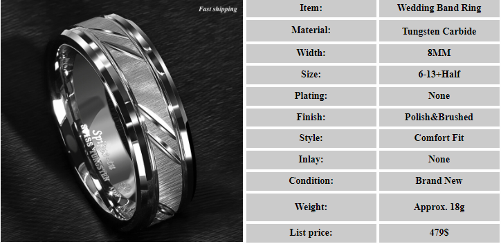 8/6mm Tungsten Carbide Ring Silver leaf New Brushed Style Bridal ATOP ...