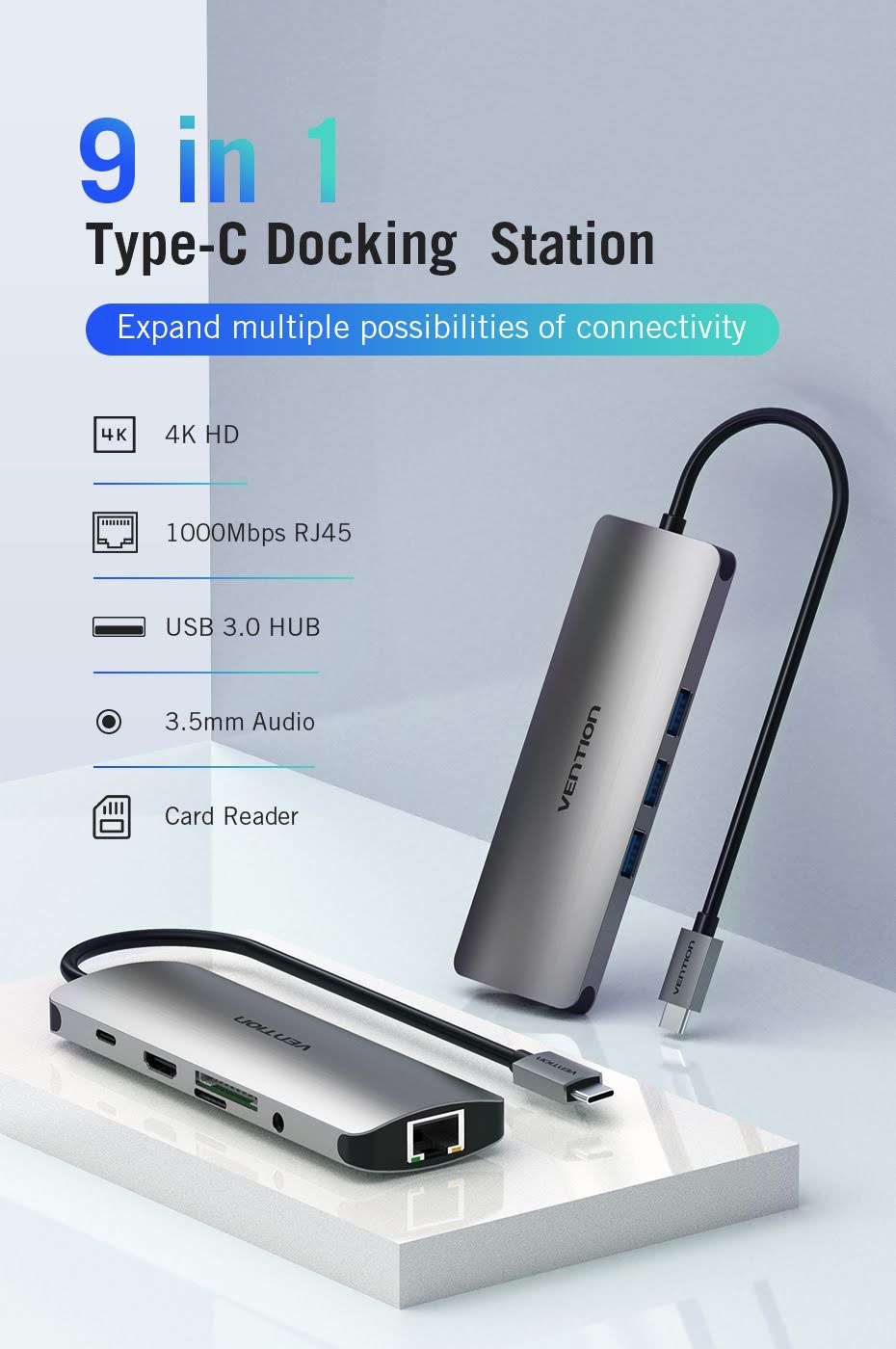 Bộ chuyển đổi USB-C 9 trong 1 Vention CGN