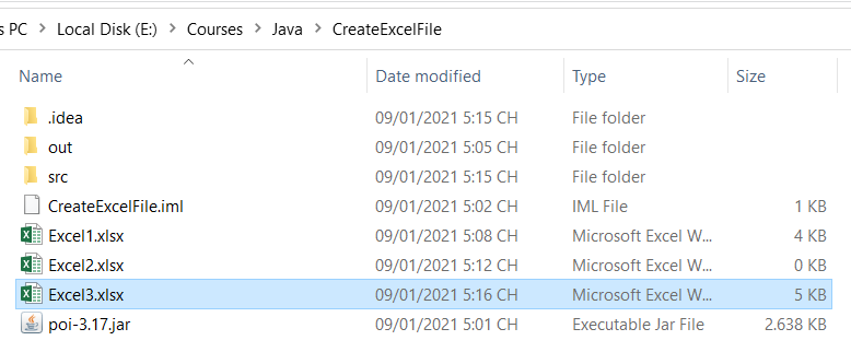 Java Tạo tệp Excel