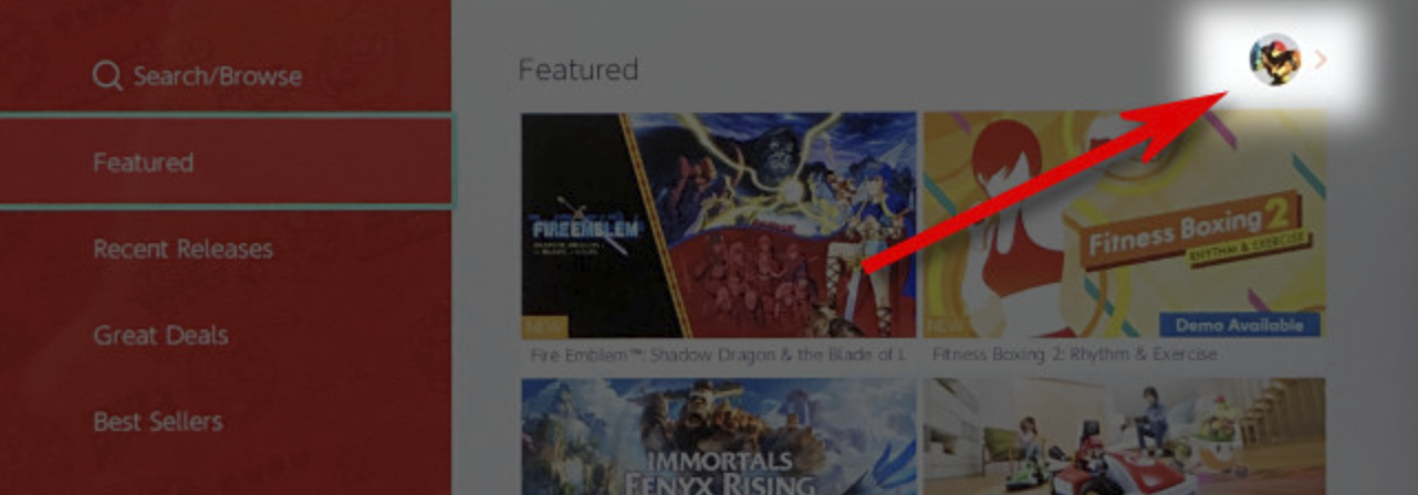 Tap on your user profile icon located at the top-right corner of the screen to open Nintendo eShop account information.