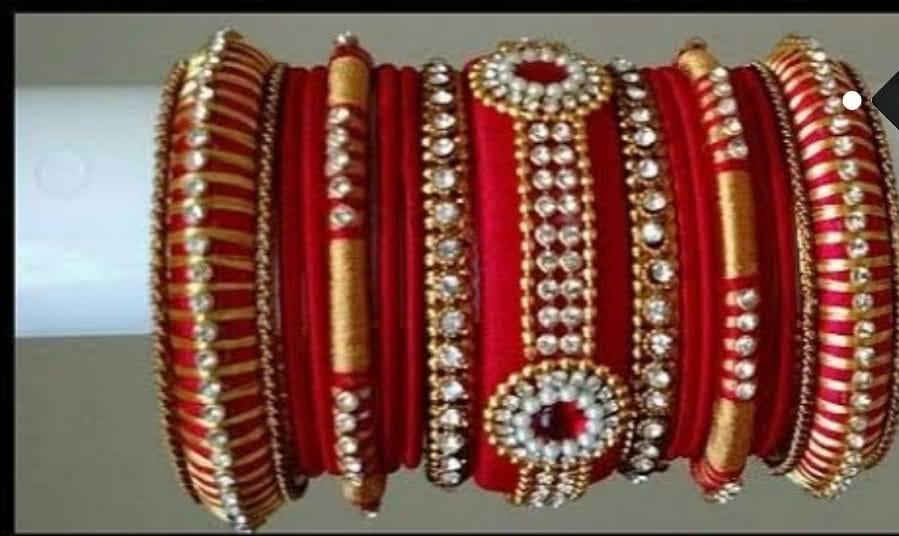 Handmade Bangles Red& White Stonefor Women