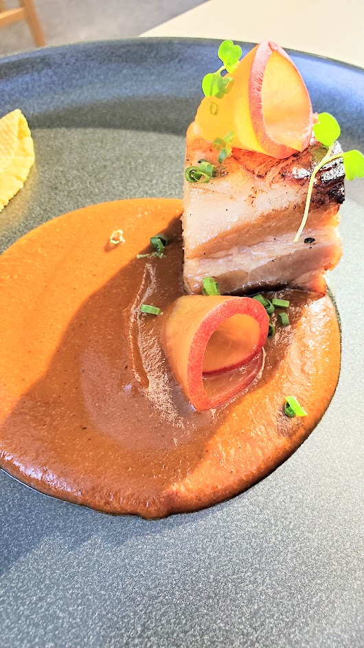 Republica PDX Dinner Menu for June 18, 2021: Course 4 Pork, peach, almond, chiles