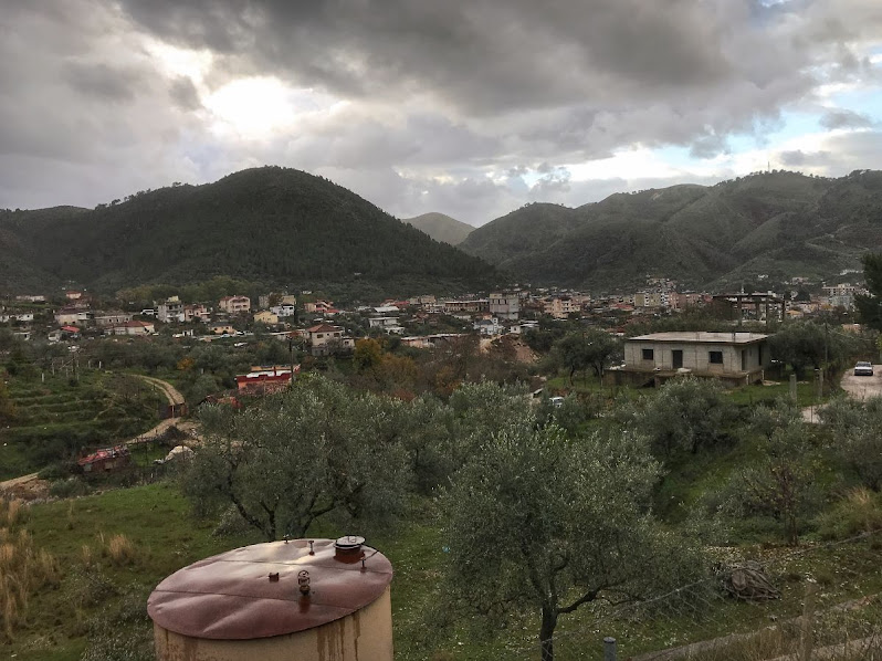 View of Delvina from the up the slope while hiking