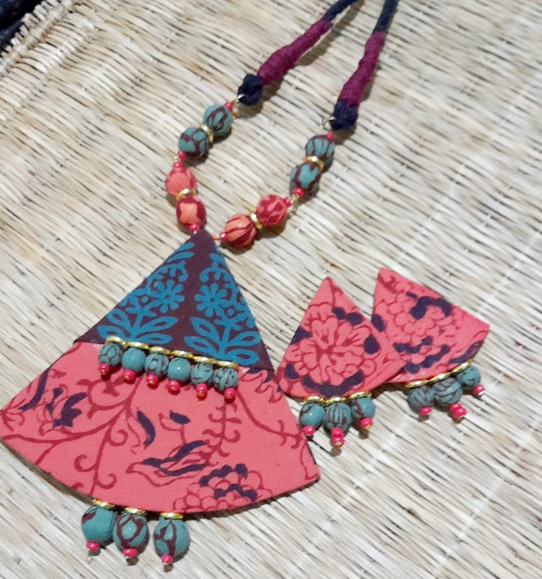 Handmade Block Printed Fabric Jewellery with Earrings