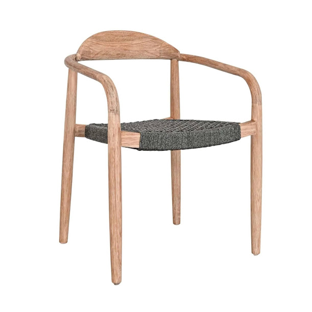Teak arm chair dining with black paracord rope seat