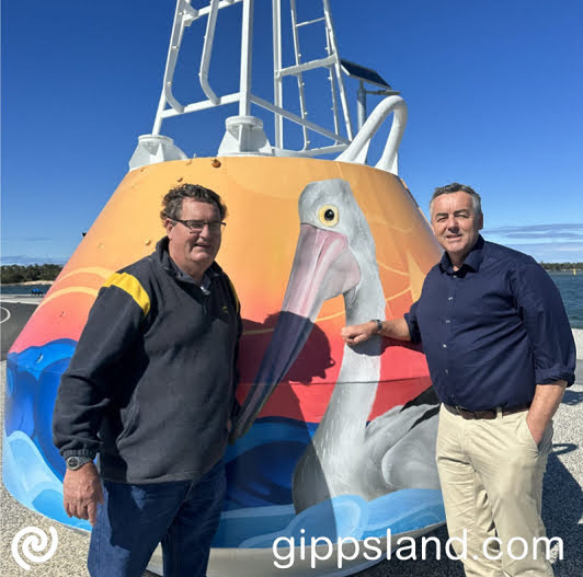 Federal Member for Gippsland Darren Chester and East Gippsland Shire Councillor Arthur Allen are happy with the progress on the Bullock Island redevelopment