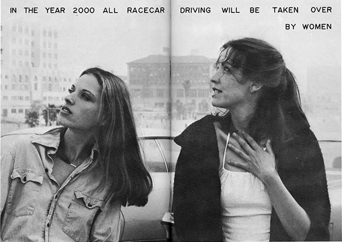 In the year 2000 all racecar driving will be taken over by women, the only text in  Hard Light, Edward Ruscha, Lawrence Weiner, 1978 © Ed Ruscha and Lawrence Weiner