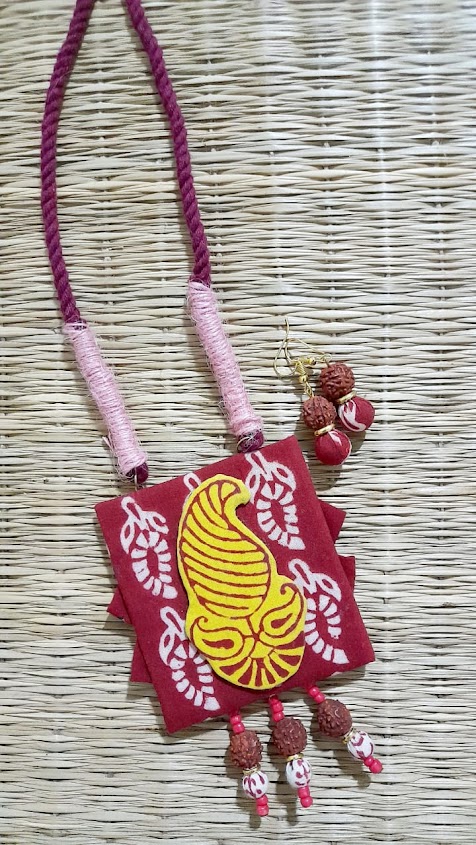 Handmade Block Printed Fabric Jewellery with Earrings