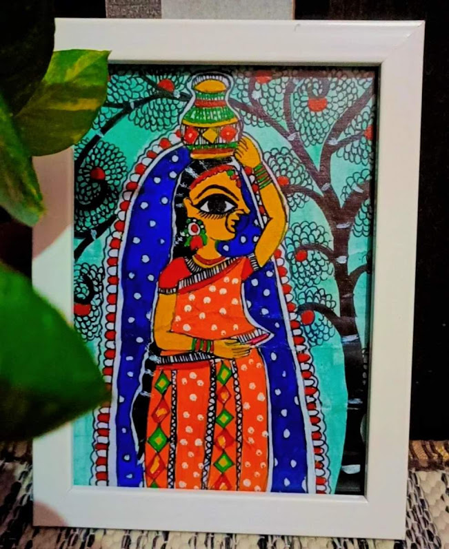 Handpainted Madhubani Painting on Handmade Paper (with Frame)