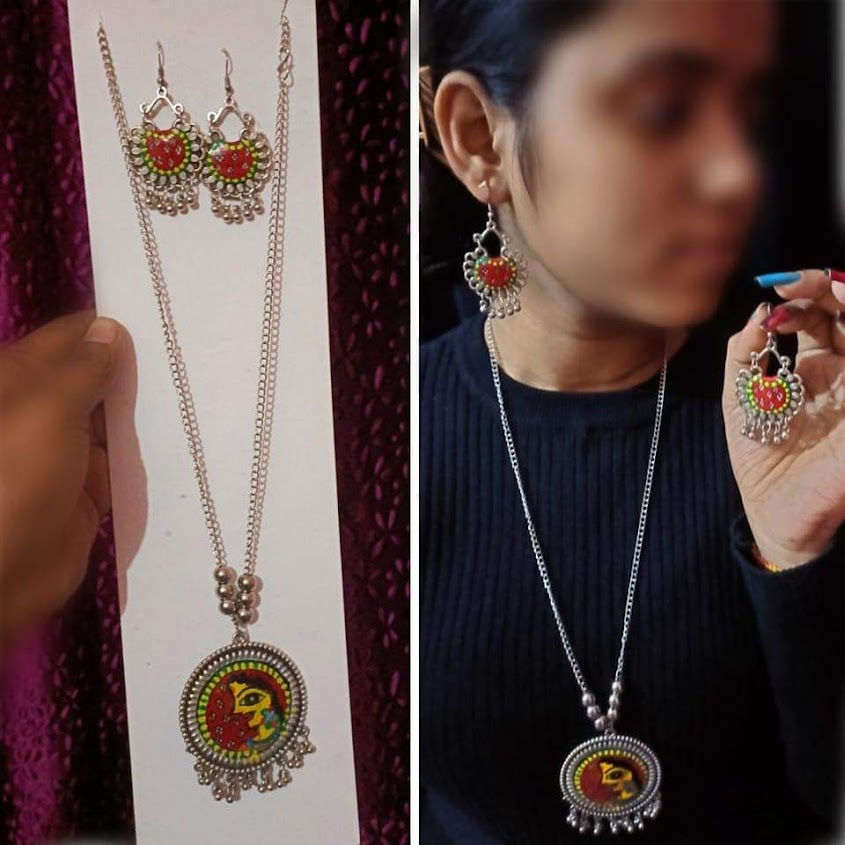 Handmade Madhubani Painting Oxidised Jewellery