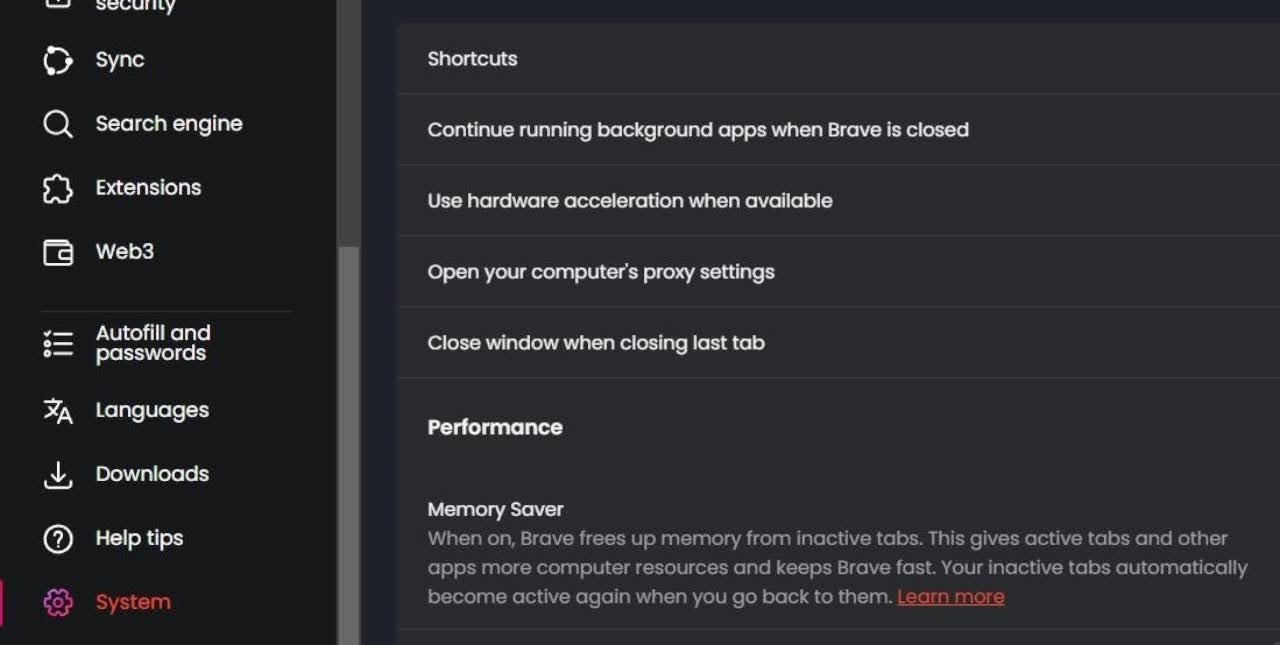 Choose the "Shortcuts" option.