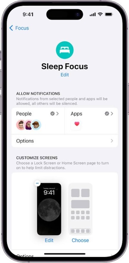 Create a new Sleep Focus and tailor its settings to your preferences and requirements.
