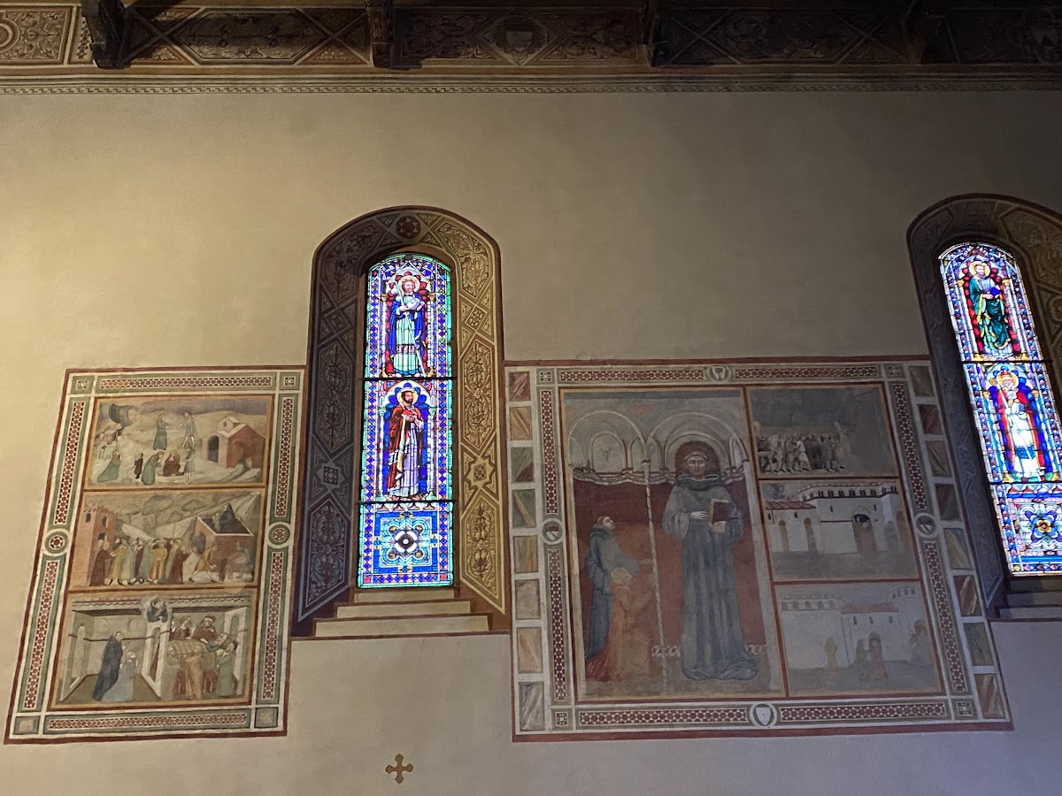 La figura di un Santo agostiniano e alcune scene della sua vita, interiore della Chiesa di Sant'Agostino, parete sinistra, Montalcino