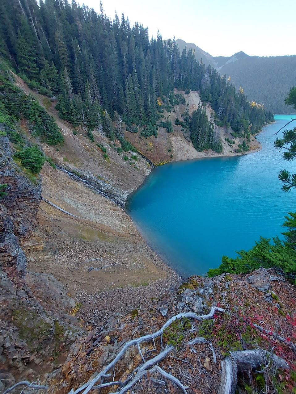 Looking off a short cliff towards the bay beyond