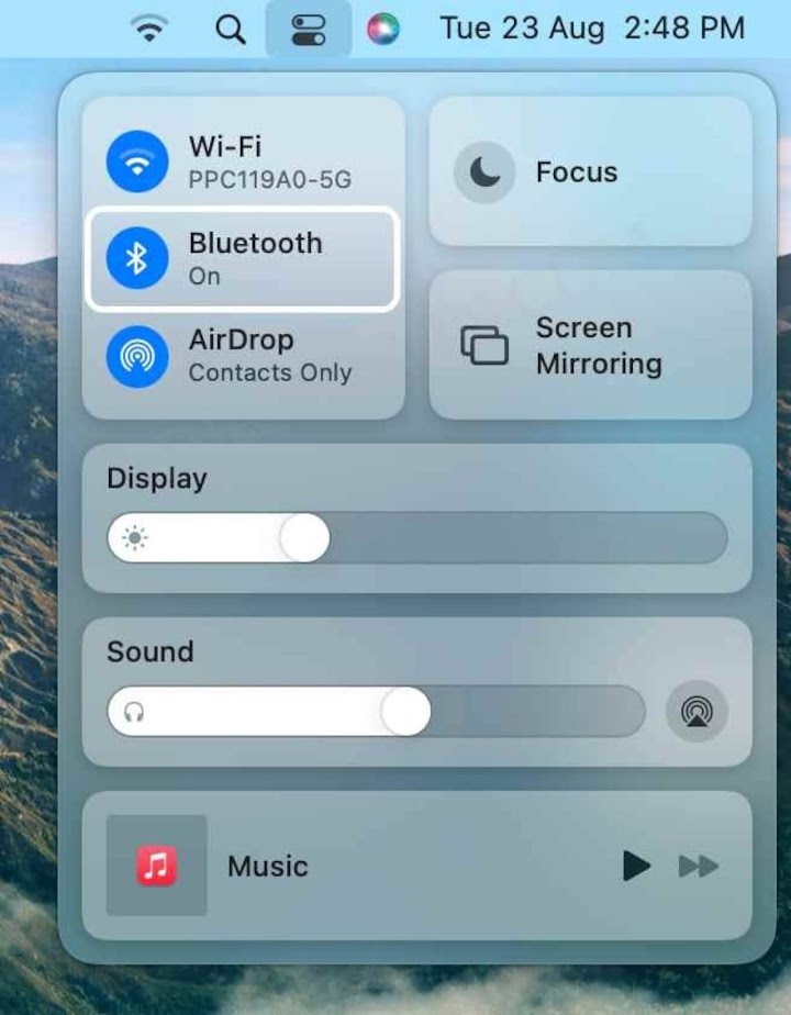 In the Control Center, select the Bluetooth icon.