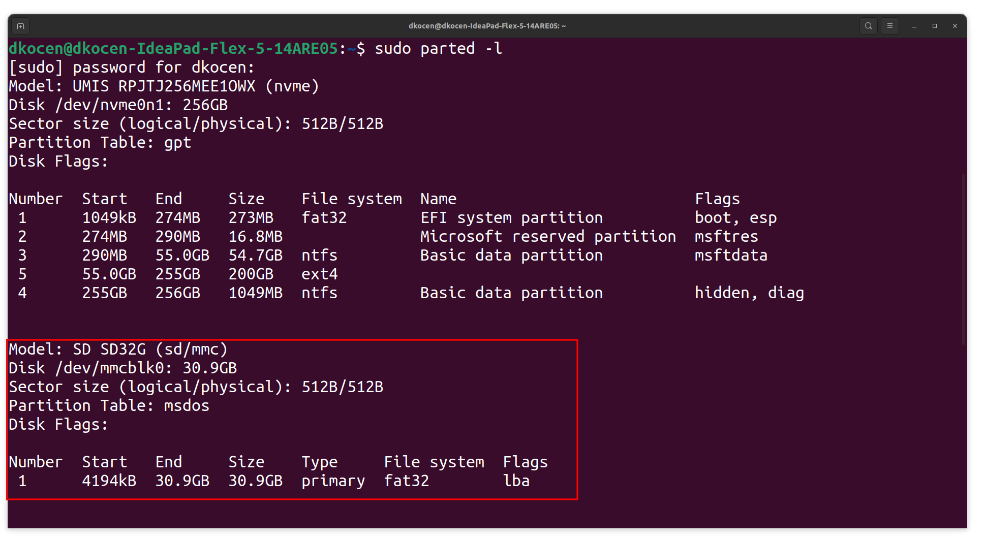 List of available partitions