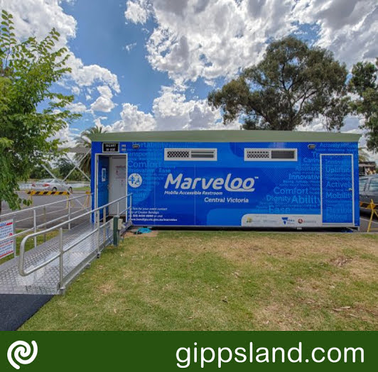 In mid-October, the Marveloo, a portable accessible toilet near Lakes Entrance footbridge, was temporarily moved to bolster accessibility at the Australian Motorcycle Grand Prix on Phillip Island