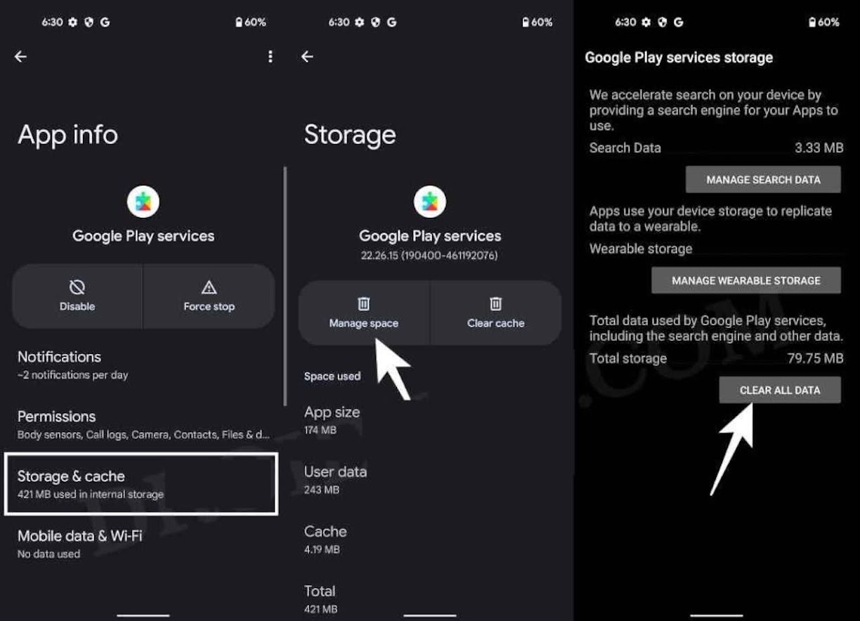 Clear Storage and Cache for Google Play Services