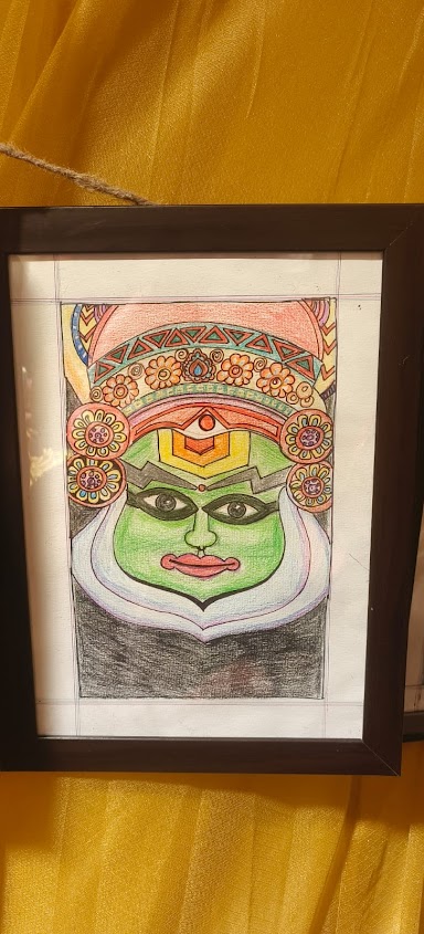 Handpainted Pencil Colour Kathakali Painting for Wall Decor