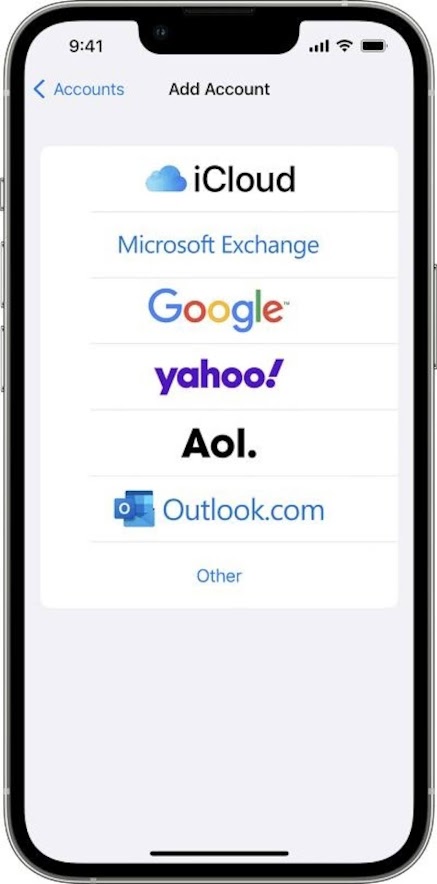 Return to Settings, then go to "Mail" and select "Accounts." Choose "Add Account" and opt for Microsoft Outlook or Exchange. Enter your account details as prompted.