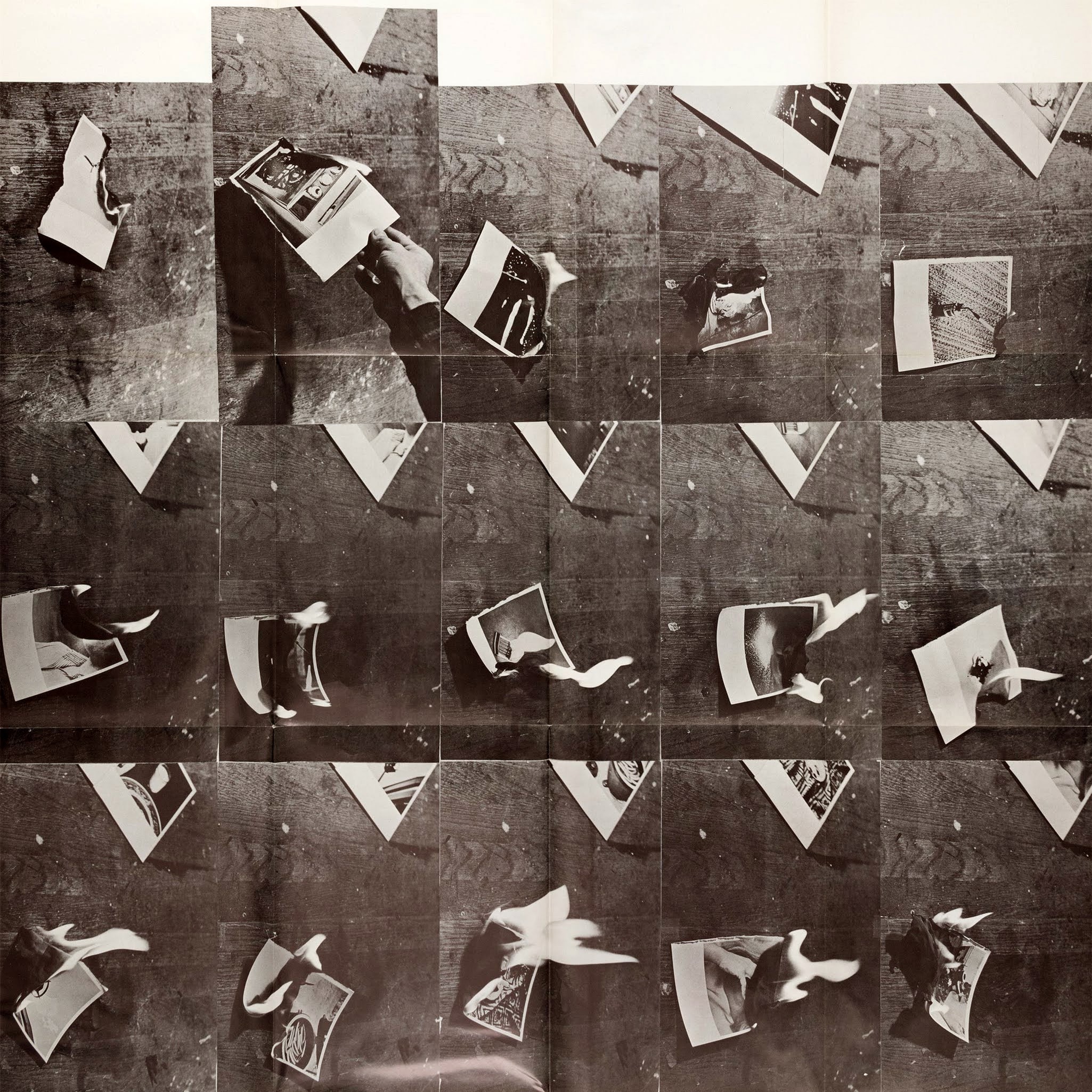 Bruce Naumans Burning Small Fires (1968), unfolded, 15 black and white photographs printed recto only on one large sheet