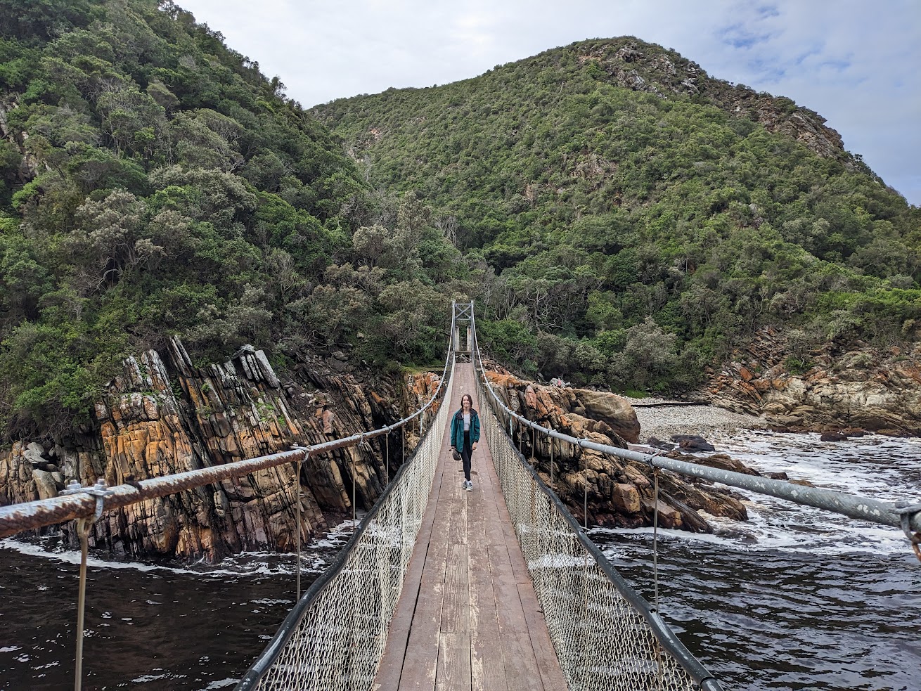 Traversing the famous Storms River Suspension Bridge in Tsitsikamma National Park.