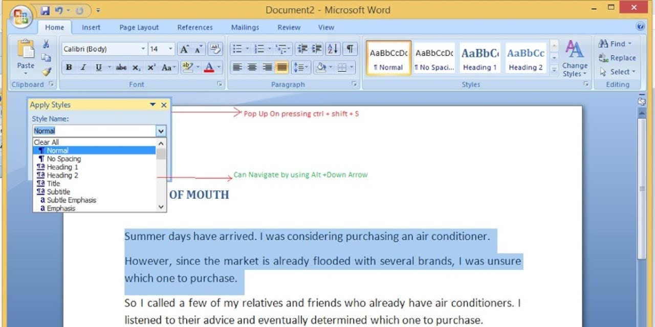 How to Apply Regular Text to the Same Style in Microsoft Word