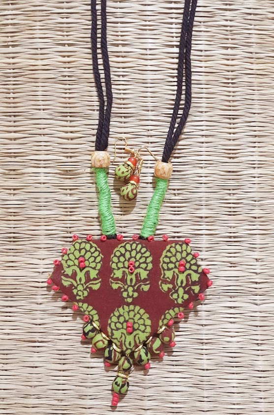 Handmade Block Printed Fabric Jewellery with Earrings