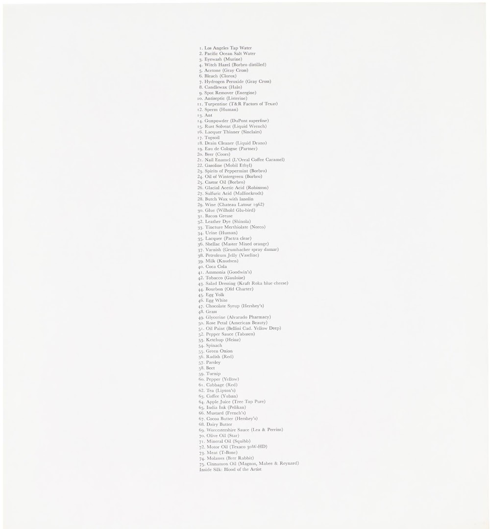 Ed Ruscha, Stains (list of stains), Heavy Industry Publications, Hollywood, California, 1969