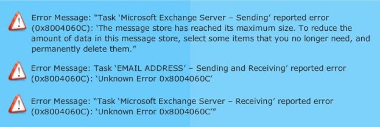 How to fix Outlook sending and receiving reported unknown error 0x8004060C
