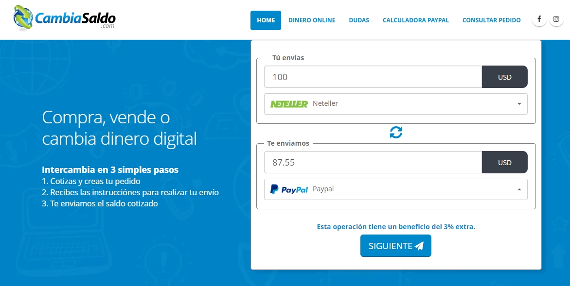 Cotizacion neteller paypal Cambiarsaldo