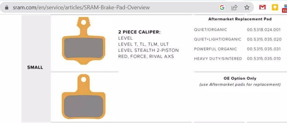 https://www.sram.com/en/service/articles/SRAM-Brake-Pad-Overview