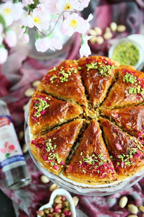 Pistachio Baklava Cake with Whipped Mascarpone Cream