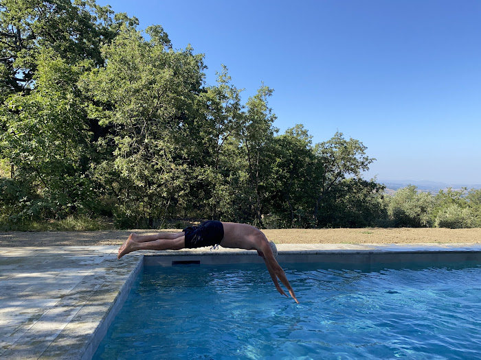 Early morning light at the private swimming pool at Podere Santa Pia