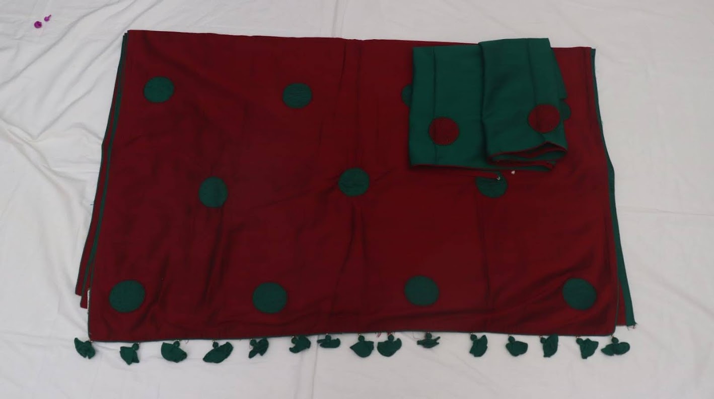 Handmade Applique Work Silk Saree with Blouse Piece